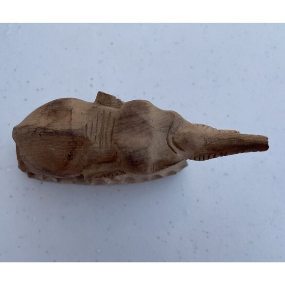 Vintage Hand Carved Wooden Elephant Statue Figurine Rare Trunk Up Good Luck - Picture 6 of 12